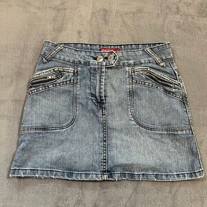 VTG Euro Denim Mini Skirt Pockets Y2K‎ Size 25 Light Wash Low Rise Jeans Skirt